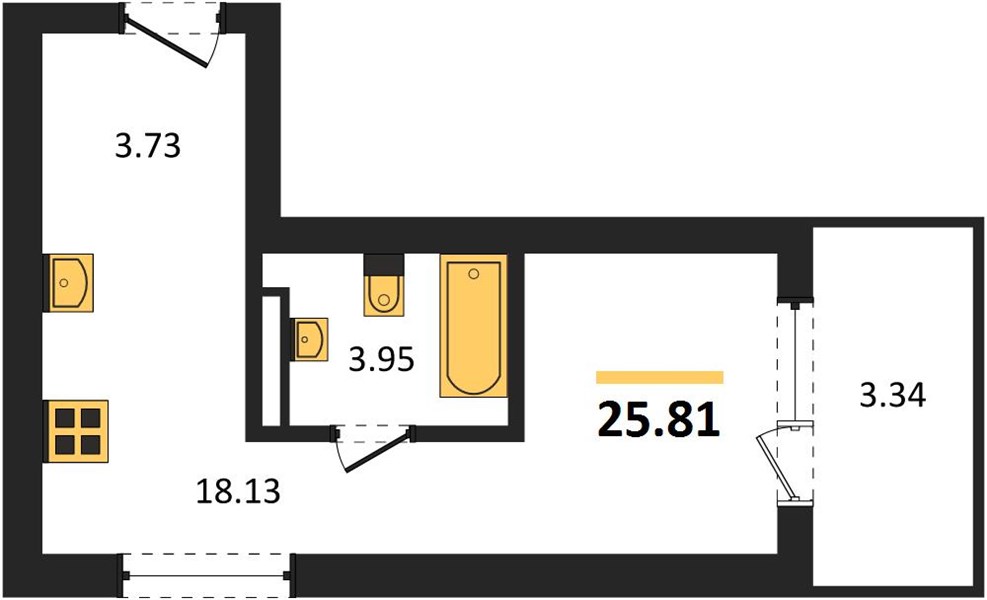 Квартира, 27.48 кв.м, 17/28 этаж