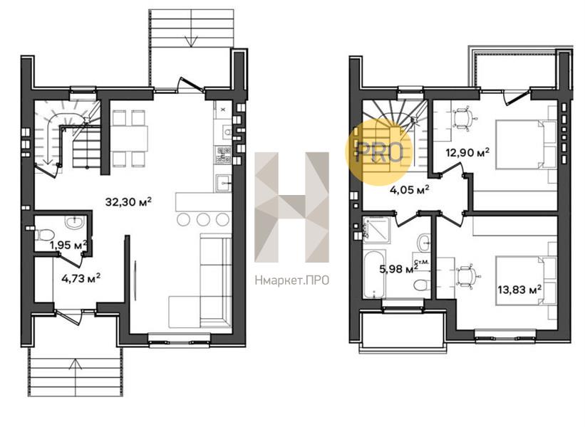 2—комн. квартира, 86.2 кв.м, 1/2 этаж