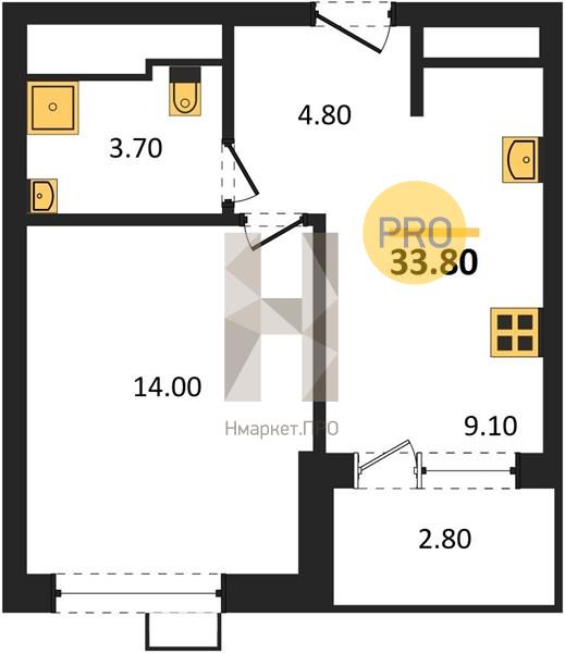 1—комн. квартира, 33.8 кв.м, 11/11 этаж