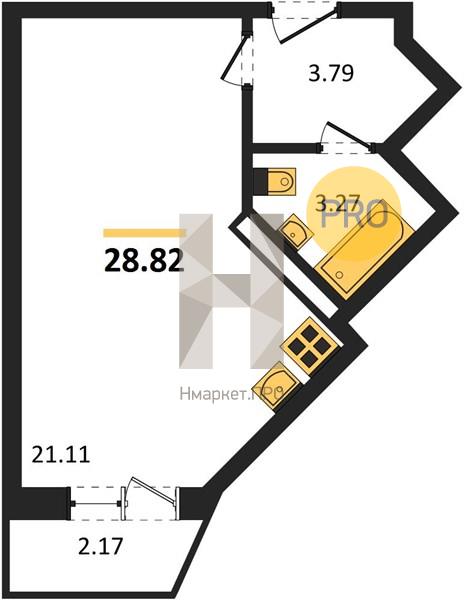 Квартира, 28.82 кв.м, 20/20 этаж