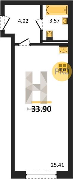 Квартира, 33.9 кв.м, 6/8 этаж