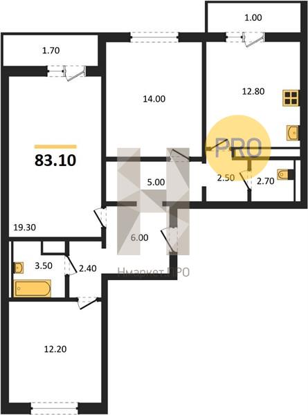 3—комн. квартира, 83.1 кв.м, 4/7 этаж