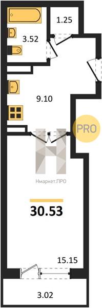 1—комн. квартира, 30.53 кв.м, 17/20 этаж