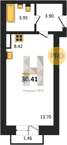 1—комн. квартира, 30.41 кв.м, 4/10 этаж