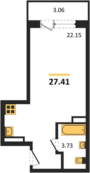 1—комн. квартира, 27.41 кв.м, 16/20 этаж
