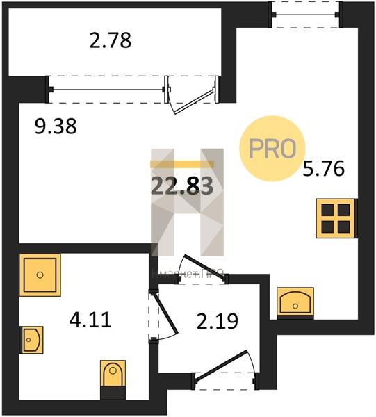 Квартира, 22.83 кв.м, 4/16 этаж