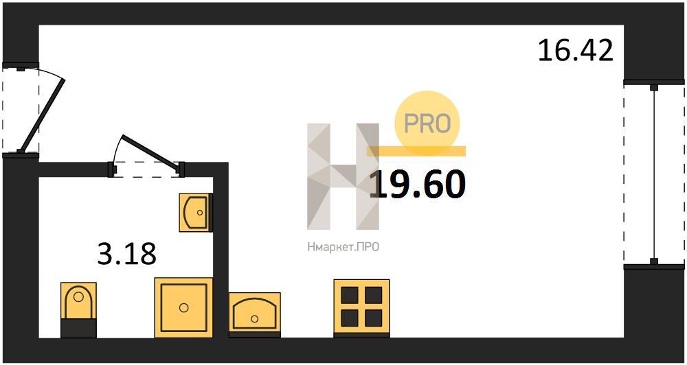 Квартира, 19.6 кв.м, 3/9 этаж