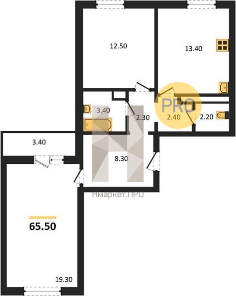 2—комн. квартира, 65.5 кв.м, 17/17 этаж