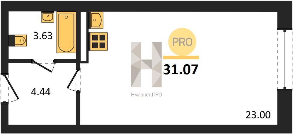 Квартира, 31.07 кв.м, 6/8 этаж