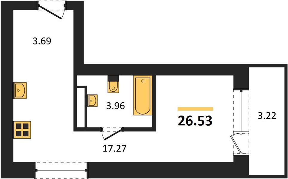 Квартира, 26.53 кв.м, 3/28 этаж