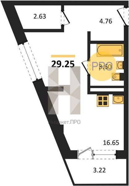 1—комн. квартира, 29.25 кв.м, 15/24 этаж