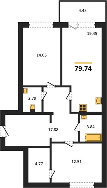 2—комн. квартира, 79.74 кв.м, 8/9 этаж