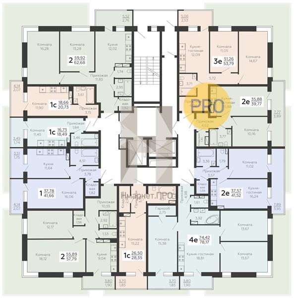1—комн. квартира, 41.66 кв.м, 19/19 этаж