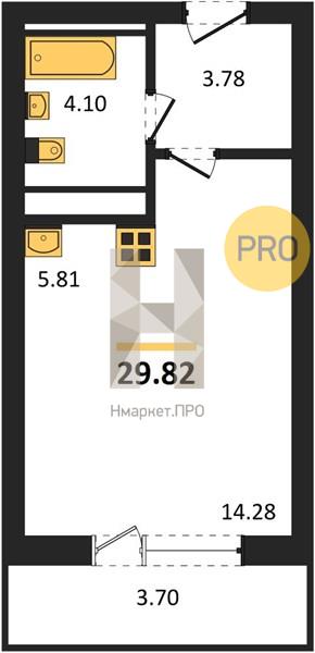 1—комн. квартира, 29.82 кв.м, 12/25 этаж