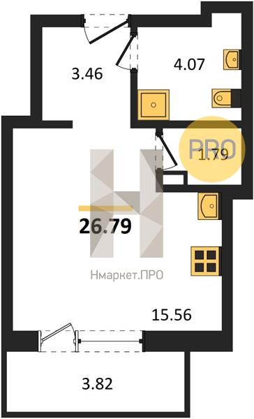 1—комн. квартира, 26.79 кв.м, 18/24 этаж