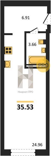 Квартира, 35.53 кв.м, 2/8 этаж