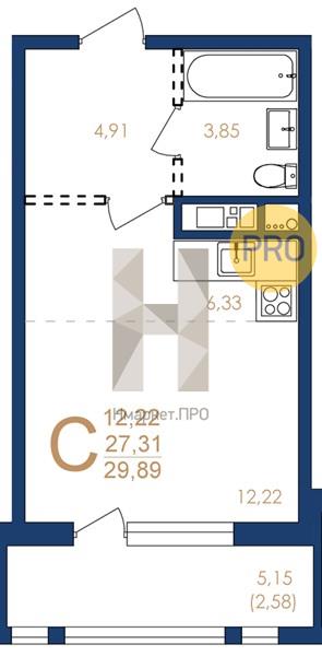 Квартира, 29.89 кв.м, 4/17 этаж