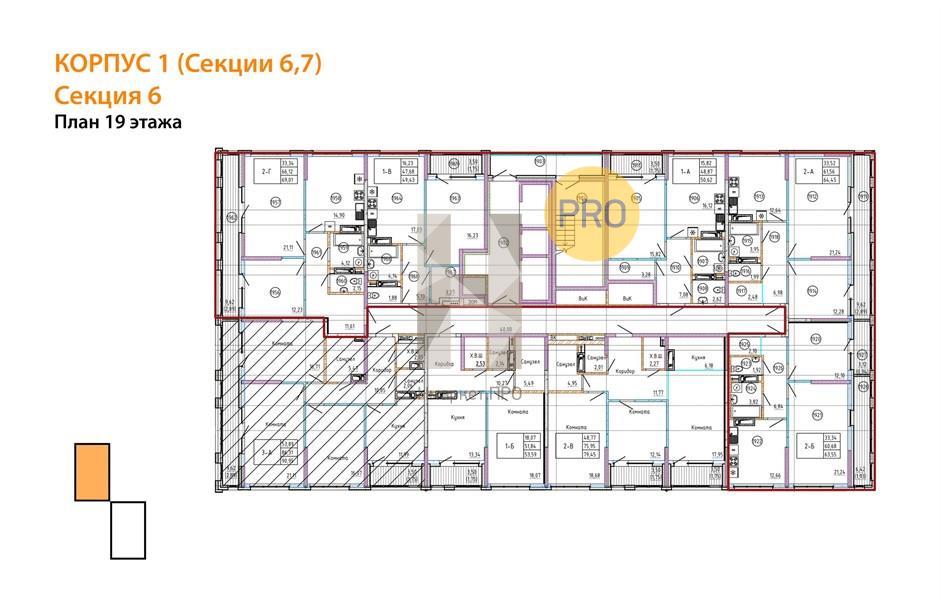 1—комн. квартира, 50.61 кв.м, 19/23 этаж