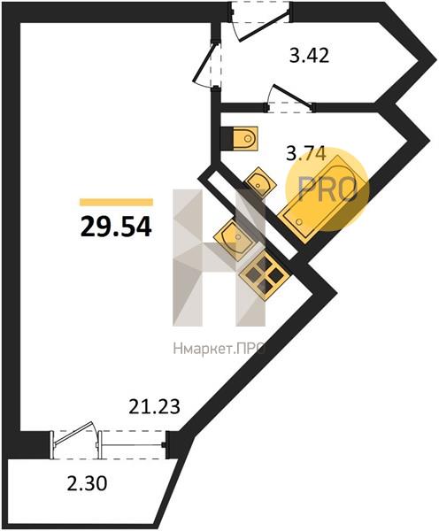 Квартира, 29.54 кв.м, 7/20 этаж