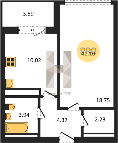1—комн. квартира, 40.92 кв.м, 6/31 этаж