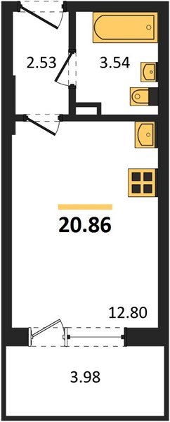 Квартира, 20.86 кв.м, 5/24 этаж