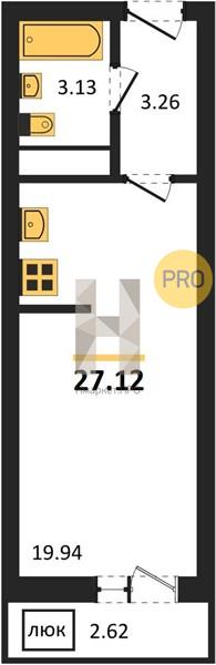 1—комн. квартира, 27.12 кв.м, 24/27 этаж