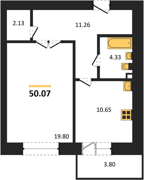 1—комн. квартира, 50.07 кв.м, 7/14 этаж