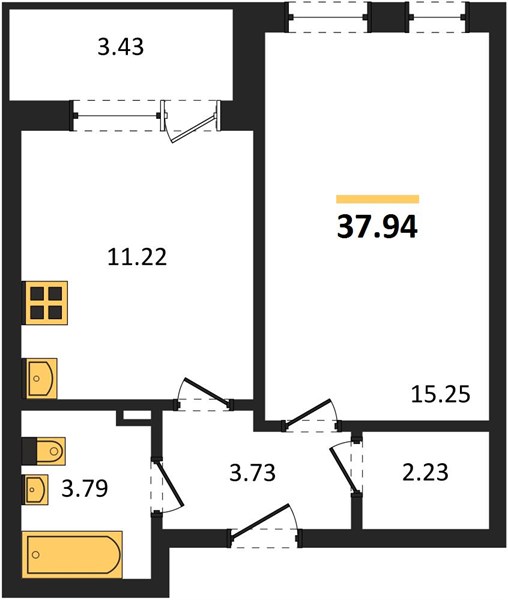 1—комн. квартира, 37.94 кв.м, 13/24 этаж