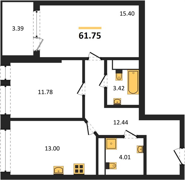 2—комн. квартира, 61.75 кв.м, 6/21 этаж