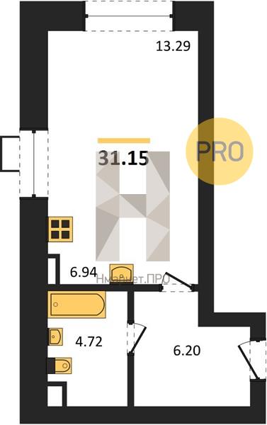 Квартира, 31.15 кв.м, 3/10 этаж