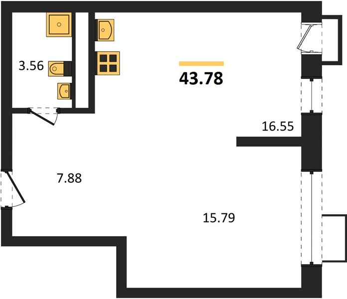 2—комн. квартира, 43.78 кв.м, 11/21 этаж