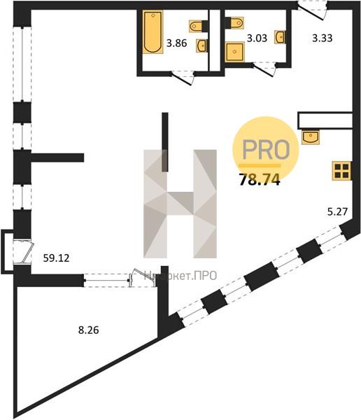 3—комн. квартира, 78.74 кв.м, 18/21 этаж