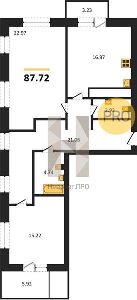 2—комн. квартира, 87.72 кв.м, 6/9 этаж
