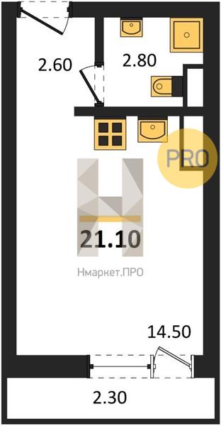 Квартира, 21.1 кв.м, 1/18 этаж