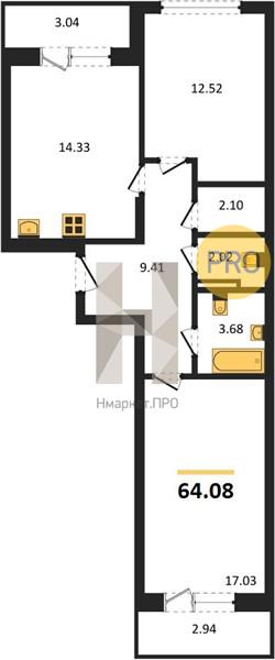 2—комн. квартира, 64.08 кв.м, 4/8 этаж