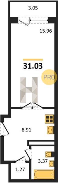 Квартира, 31.03 кв.м, 12/20 этаж