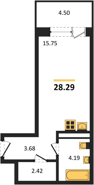 1—комн. квартира, 28.29 кв.м, 11/24 этаж