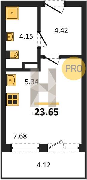 Квартира, 23.65 кв.м, 12/16 этаж