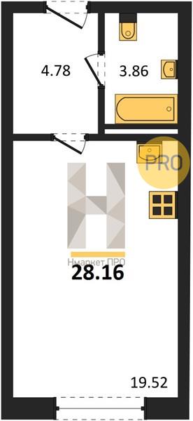 Квартира, 28.16 кв.м, 7/8 этаж