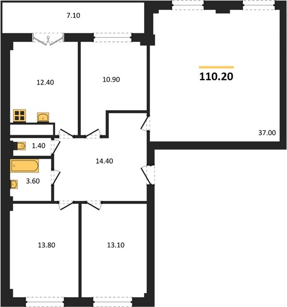 4—комн. квартира, 110.2 кв.м, 15/15 этаж