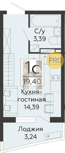 Квартира, 19.4 кв.м, 4/13 этаж