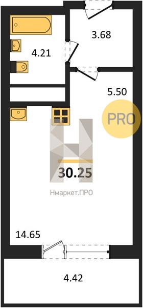 1—комн. квартира, 30.25 кв.м, 16/25 этаж