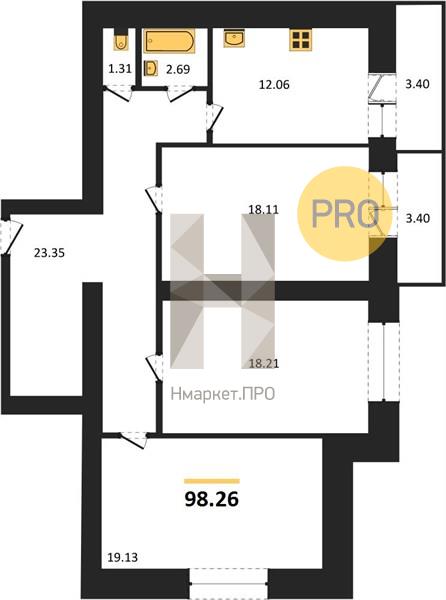 3—комн. квартира, 99.9 кв.м, 2/16 этаж