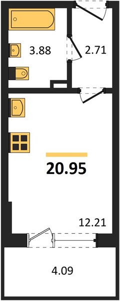 Квартира, 20.95 кв.м, 8/24 этаж