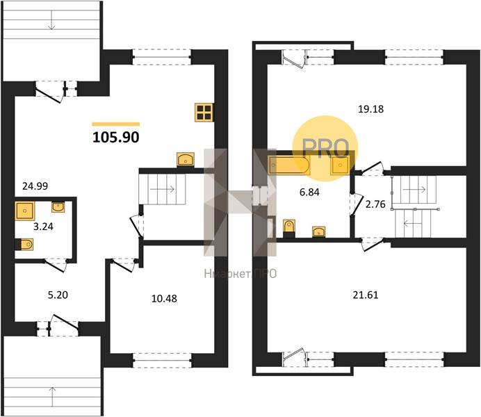 3—комн. квартира, 105.9 кв.м, 1/2 этаж