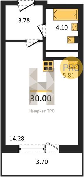 1—комн. квартира, 30 кв.м, 16/25 этаж