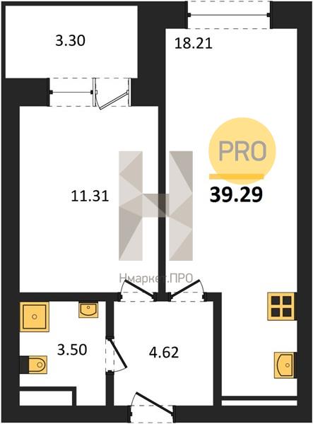 1—комн. квартира, 39.29 кв.м, 8/28 этаж