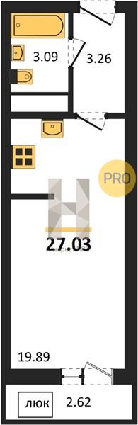 1—комн. квартира, 27.03 кв.м, 26/27 этаж