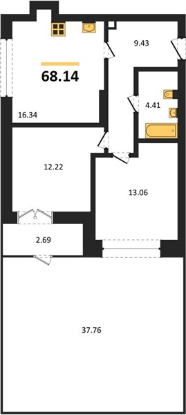 ЖК «Импульс» · 2-комнатная квартира · 68.14 м² · 2 этаж