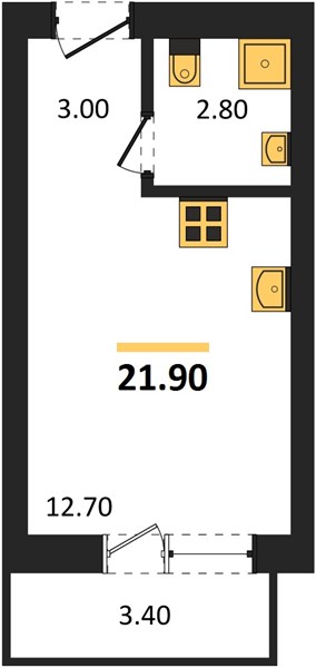 Планировка: Студия, 21,9 м²